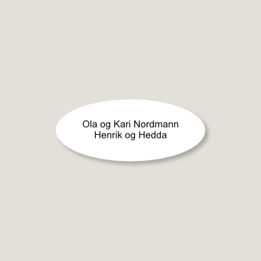 Skilt til postkasse, ovalt, lite, hvitt med sort tekst