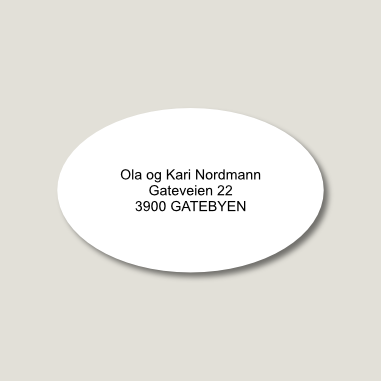 Skilt til postkasse, ovalt, hvitt med sort tekst